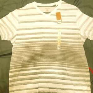 Grey and White Striped v-Neck Burnout Tee